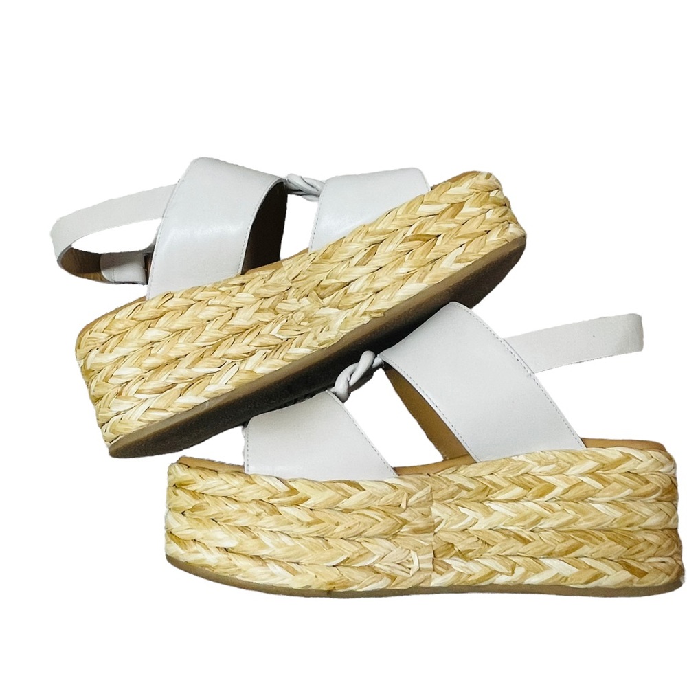 M. Gemi White Leather Espadrille Platform Sandals - Picture 5 of 9